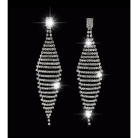 Earrings 4" Dangle Drop Chandelier Clear Rhinestone Silver Jewelry S26 - Picture 1 of 6